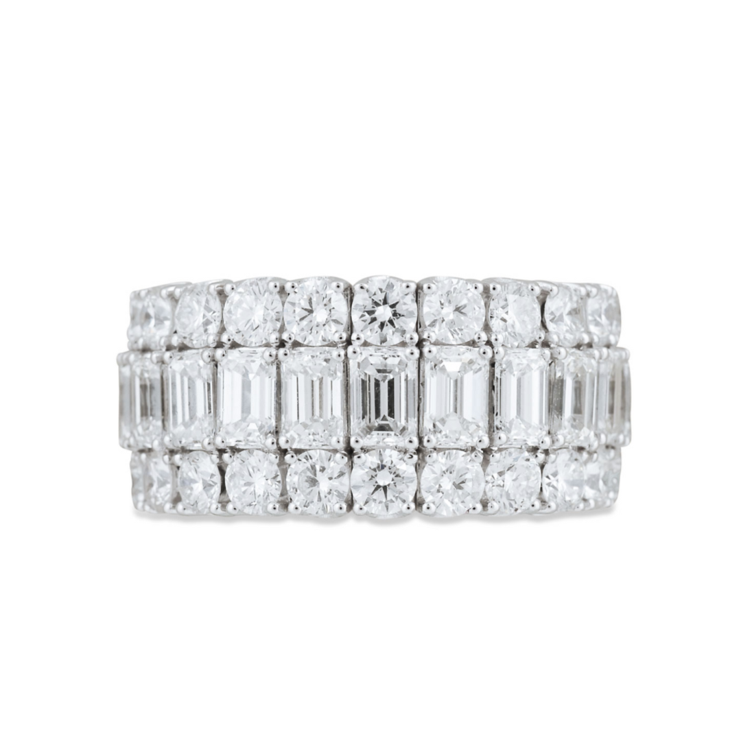 PICCHIOTTI 18K WHITE GOLD EMERALD CUT AND ROUND ETERNITY DIAMOND XPANDABLE RING - Jackson Hole Jewelry Company