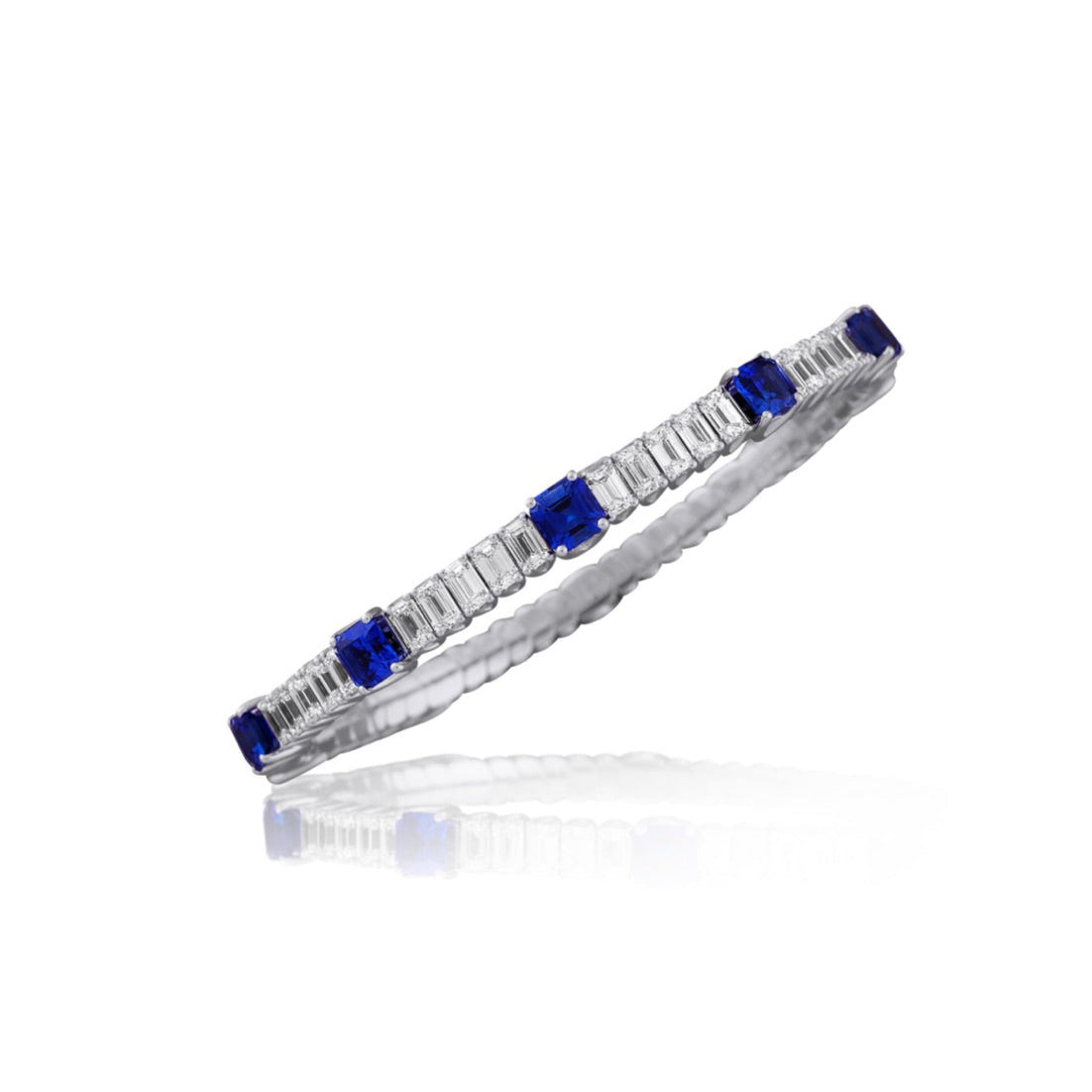 Picchiotti Xpandable™ Bracelet with Square Sapphires and White Diamonds White Gold 750 - Jackson Hole Jewelry Company