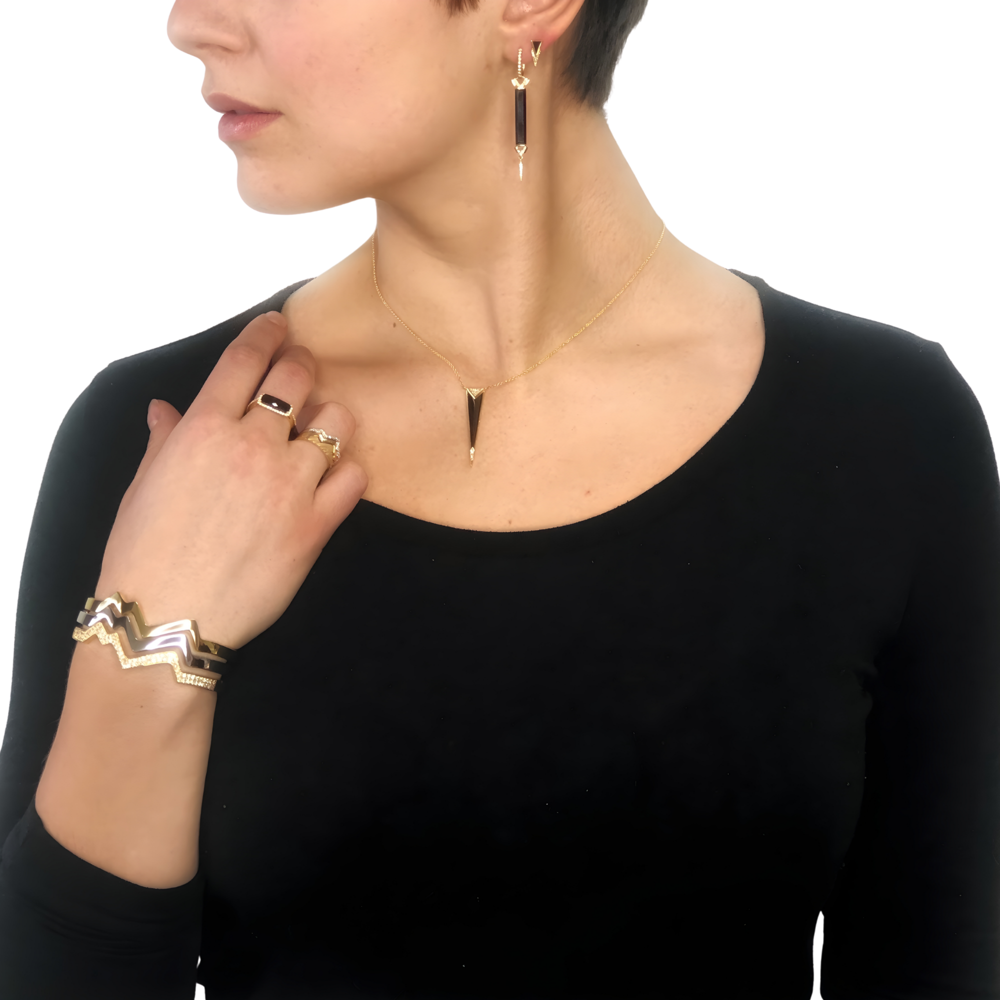 Doves Gatsby Black Onyx & Diamond Post Earrings in 14K Yellow Gold 0.06 cttw - Jackson Hole Jewelry Company