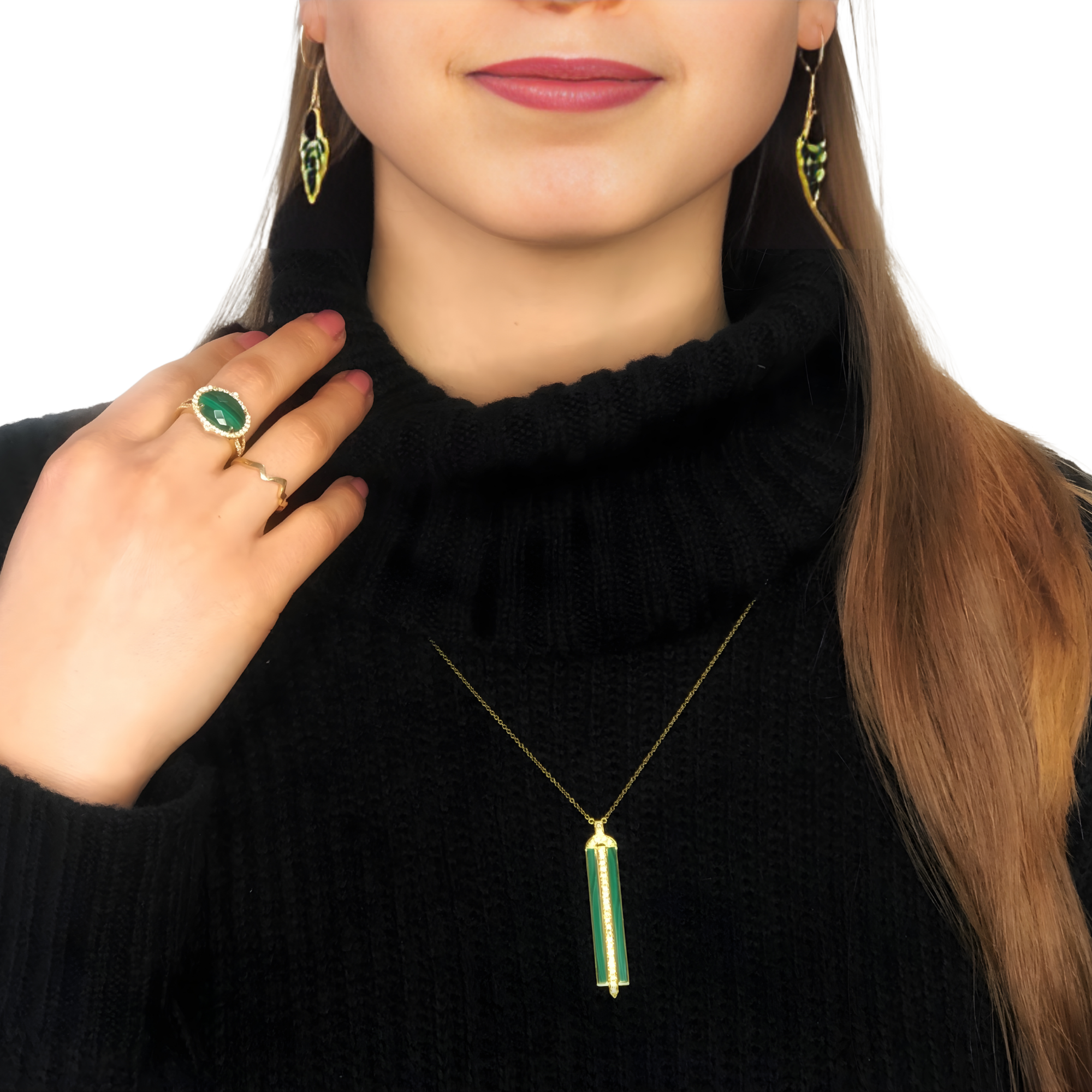 Doves Verde Malachite & Diamond Drop Necklace in 18K Yellow Gold 0.51 cttw - Jackson Hole Jewelry Company