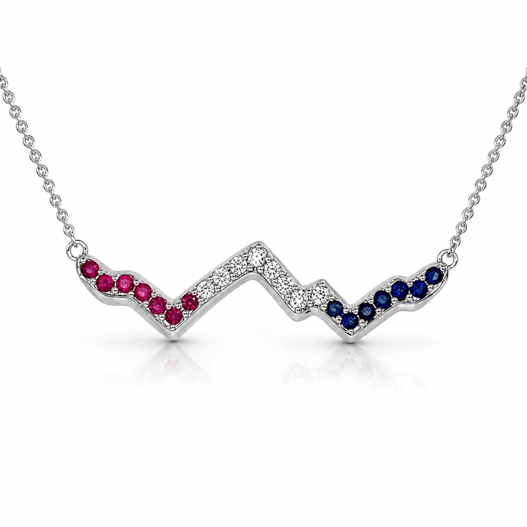 USA Diamond Rubies and Sapphires Teton Peak Outline Necklace in 18K White Gold - Jackson Hole Jewelry Company