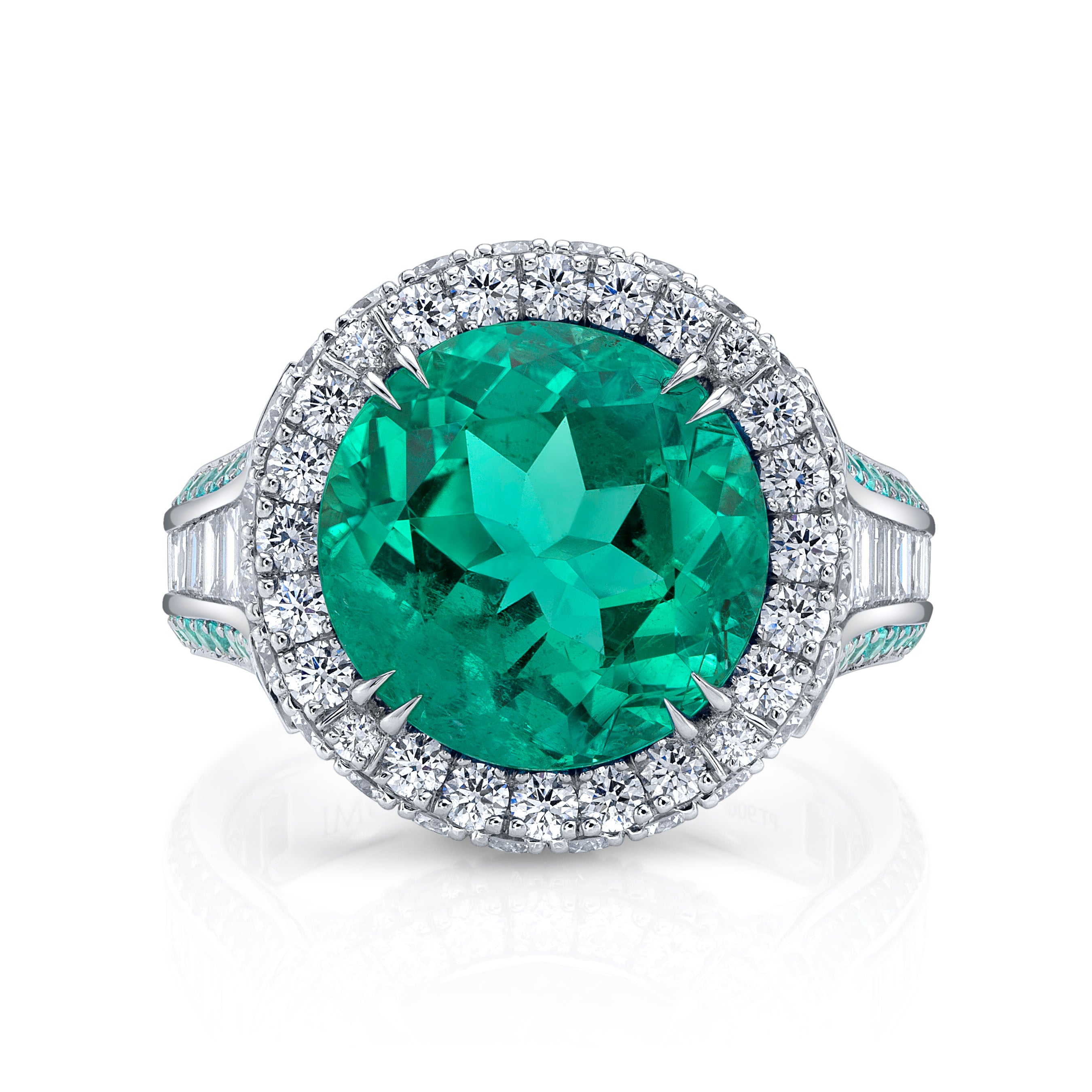 Omi Privé - Award Winning Brazilian Emerald, Paraiba Tourmaline & Diamond Ring in Platinum - Jackson Hole Jewelry Company