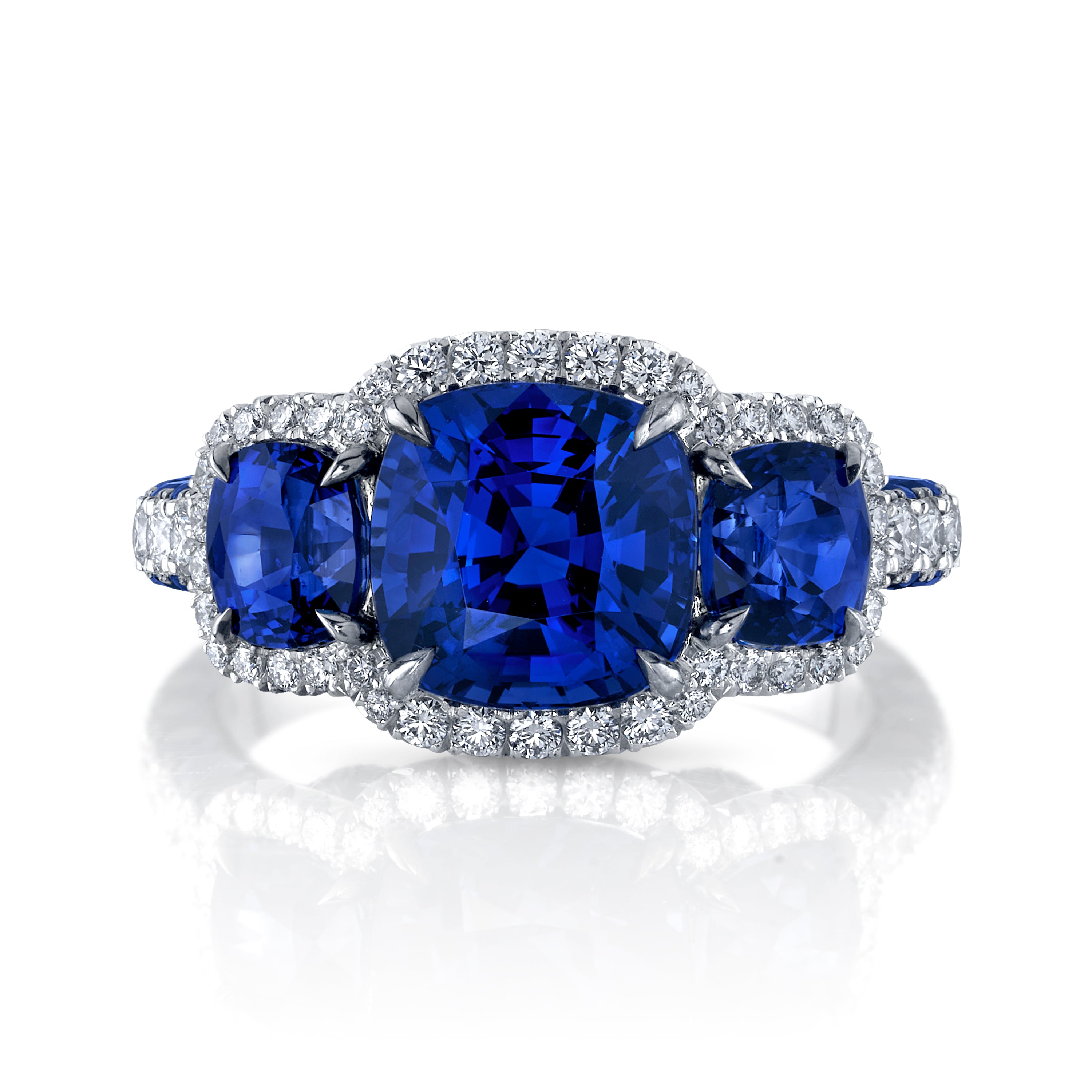 Omi Privé - Blue Sapphire & Diamond 3-Stone Ring in Platinum - Jackson Hole Jewelry Company