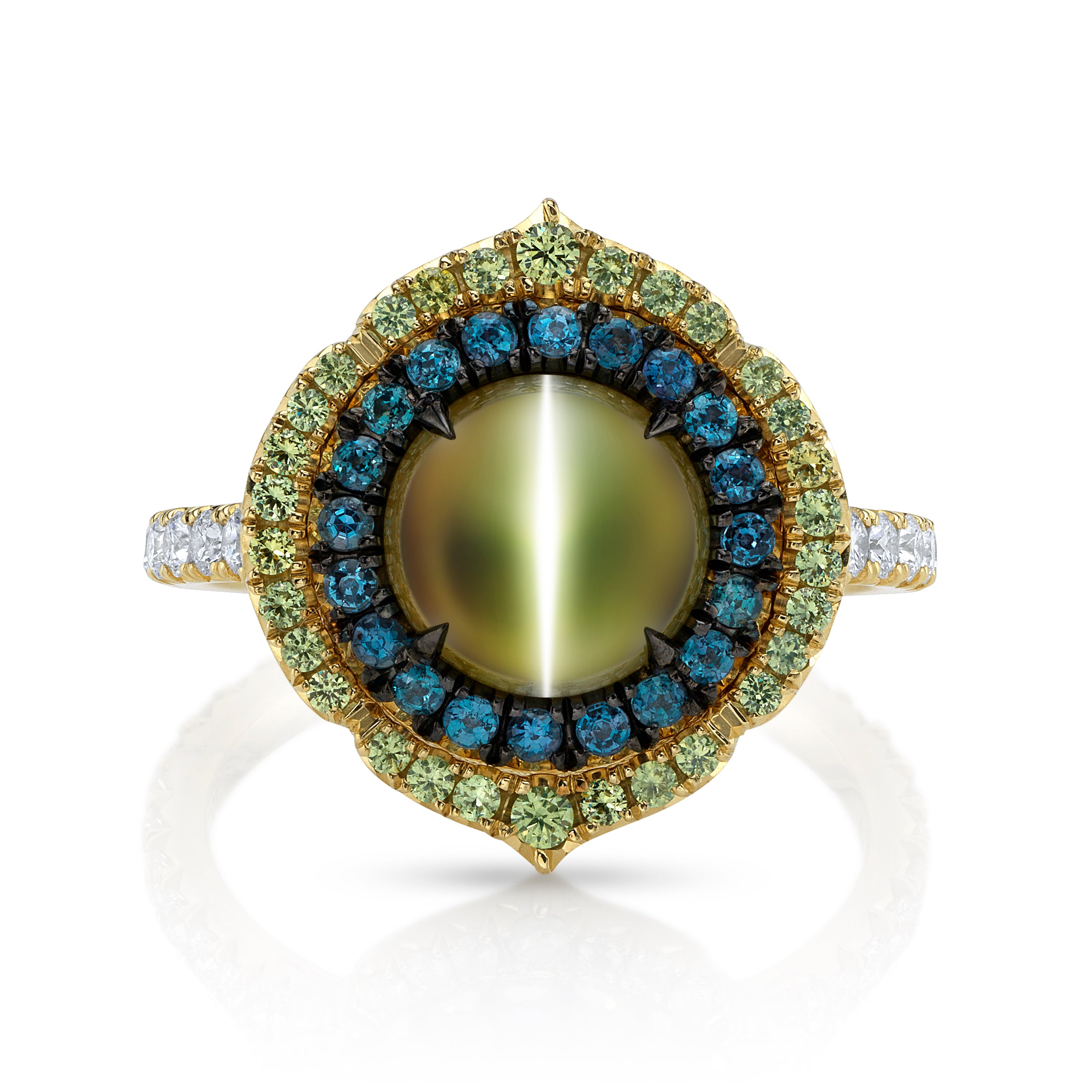 Omi Privé Cat's Eye Chrysoberyl, Alexandrite, Demantoid & Diamond Ring in 18K Yellow Gold - Jackson Hole Jewelry Company