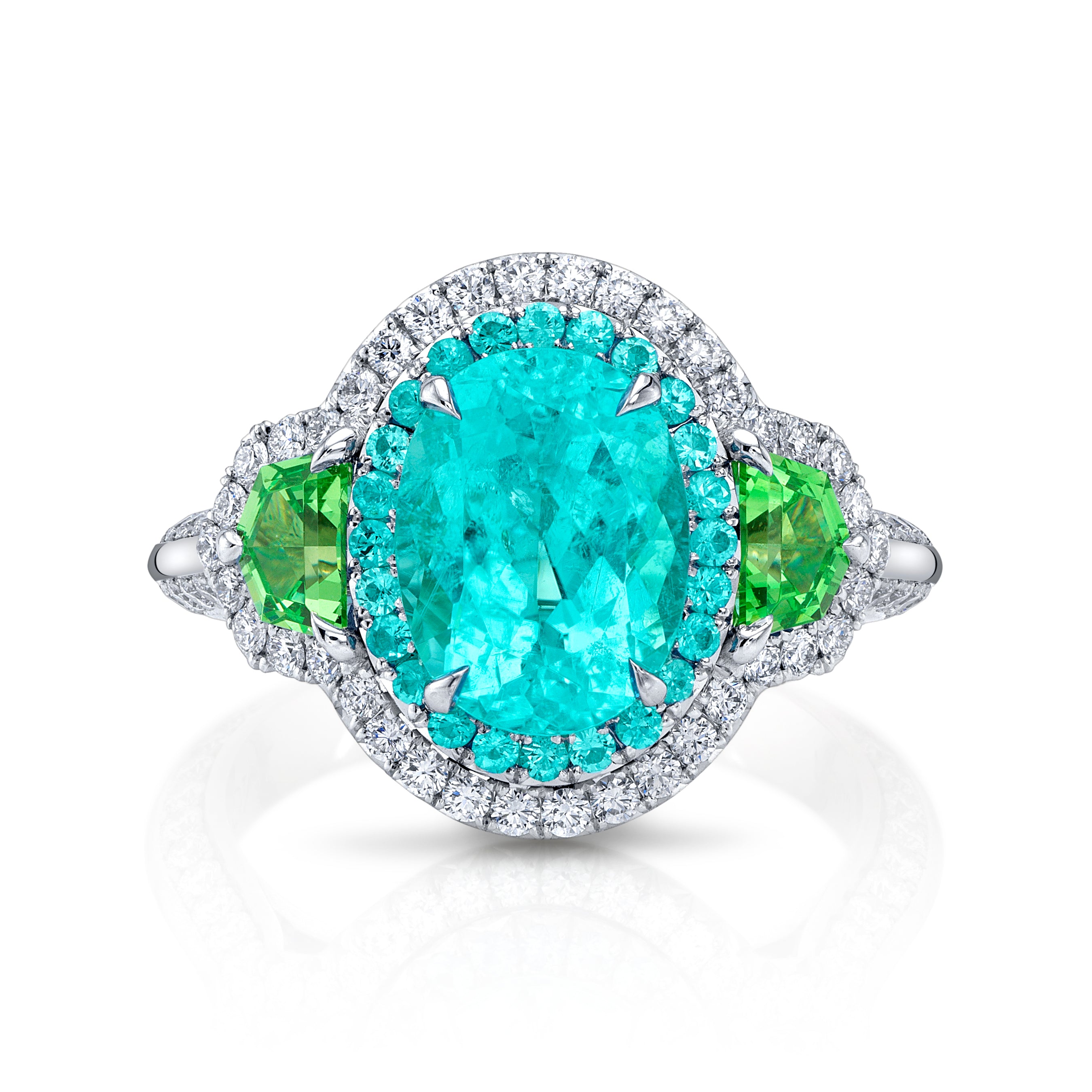Omi Privé Paraiba Type Tourmaline, Tsavorite, Paraiba & Diamond Ring in Platinum - Jackson Hole Jewelry Company