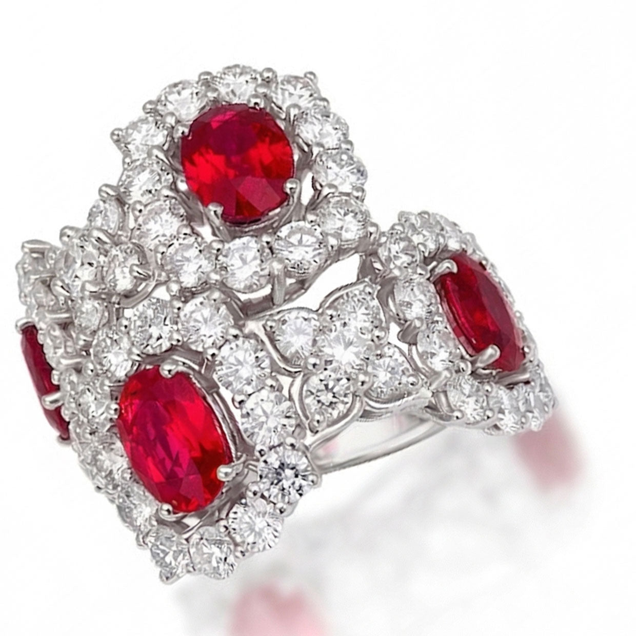 Picchiotti - Oval Ruby and Round Diamond Fashion Ring in 18K White Gold - Jackson Hole Jewelry Company