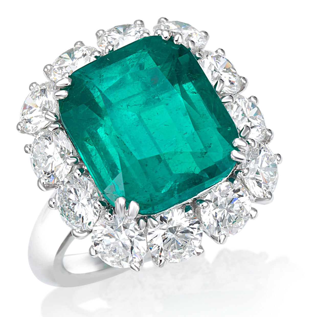 Picchiotti - Cushion Emerald and Round Diamond Ring in Platinum - Jackson Hole Jewelry Company