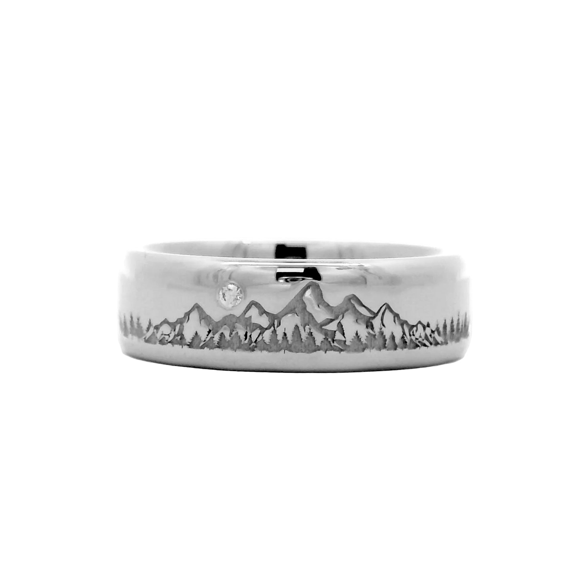 Teton Mountain Treeline Band in with Diamond in 14K Gold - Jackson Hole Jewelry Company