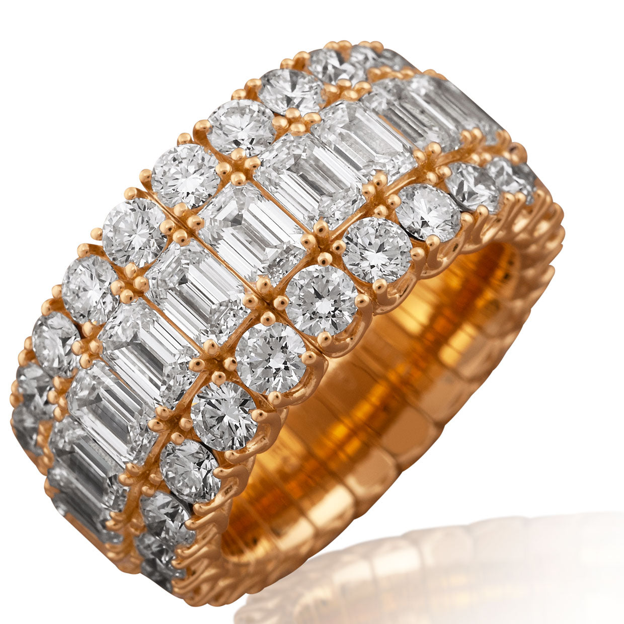 Picchiotti - Xpandable™ Emerald-Cut and Roud Diamond Eternity Ring in 18K Yellow Gold - Jackson Hole Jewelry Company