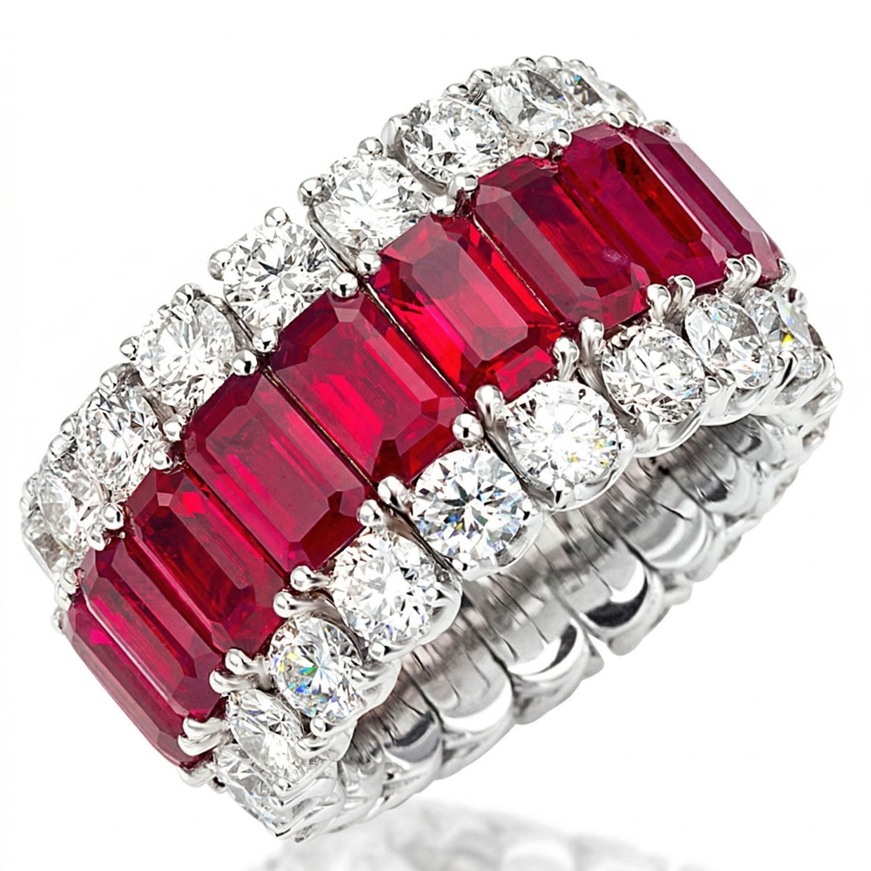 Picchiotti Xpandable™ 3-Row Octagonal Ruby & Diamond Ring in 18K White Gold - Jackson Hole Jewelry Company