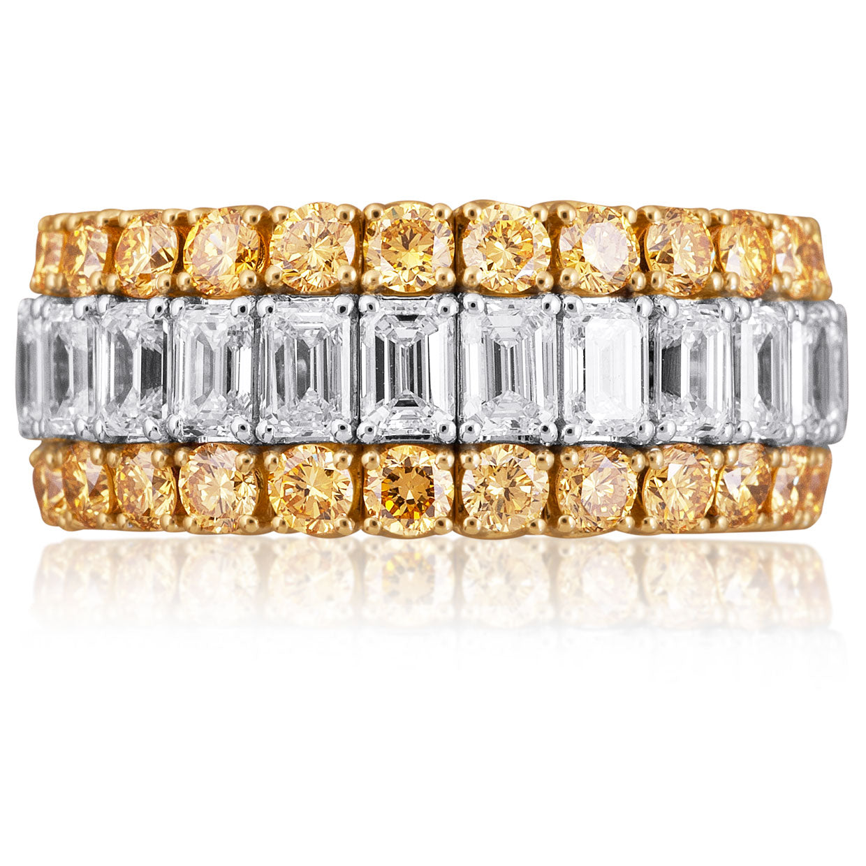 Picchiotti - Xpandable™ Emerald-Cut Fancy Yellow & White Diamond Half Way Ring in 18K Yellow Gold - Jackson Hole Jewelry Company