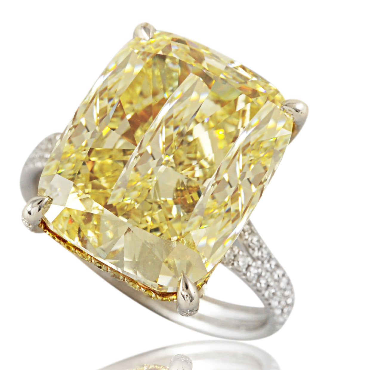 Picchiotti - Cushion Fancy Yellow Diamond Ring in 18K White and Yellow Gold - Jackson Hole Jewelry Company