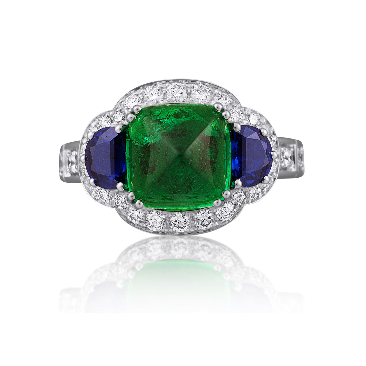 Picchiotti - Xpandable™ Emerald - Blue Sapphire & White Diamond Ring in 18K White Gold - Jackson Hole Jewelry Company