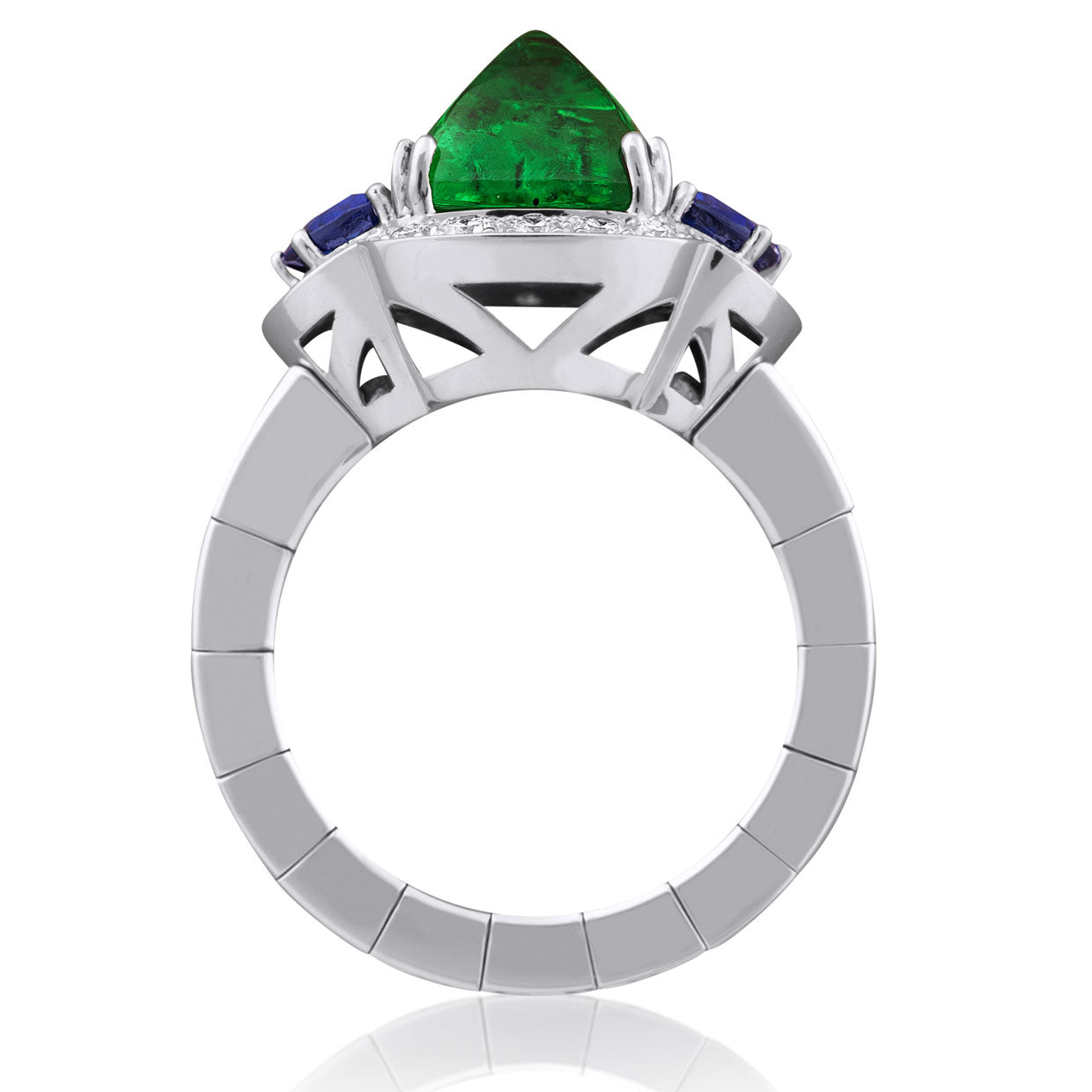 Picchiotti - Xpandable™ Emerald - Blue Sapphire & White Diamond Ring in 18K White Gold - Jackson Hole Jewelry Company