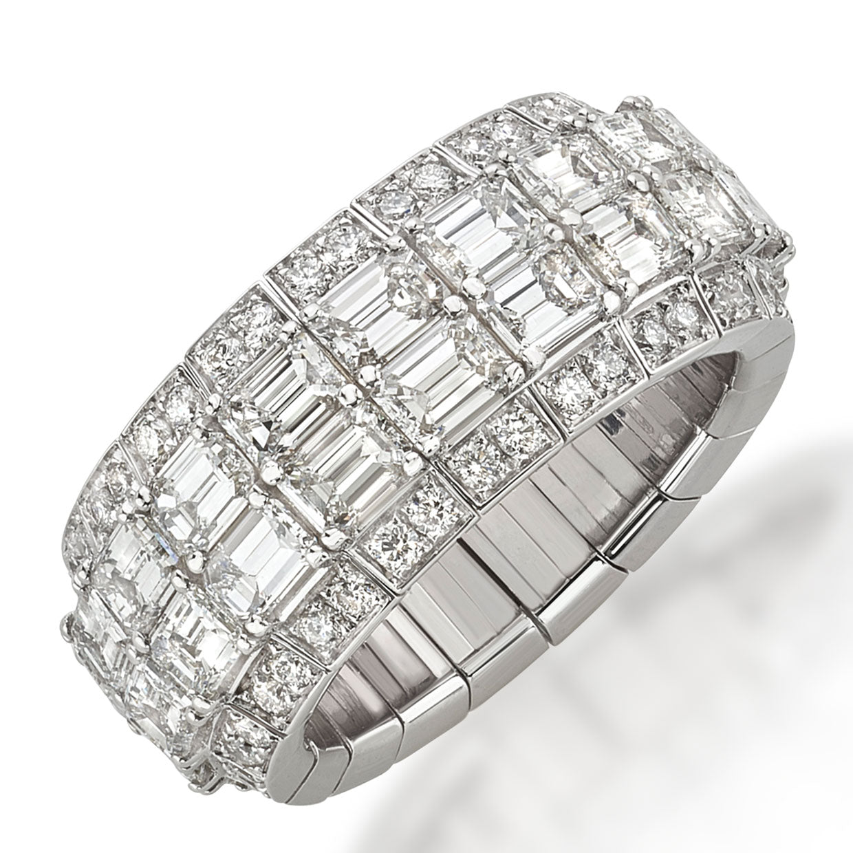 Picchiotti - Xpandable™ Emerald-Cut and Roud Diamond Eternity Ring in 18K White Gold - Jackson Hole Jewelry Company