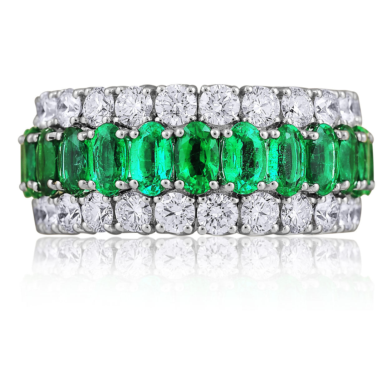Picchiotti - Xpandable™ Oval-Cut Emerald and Round Diamond Ring in 18K White Gold - Jackson Hole Jewelry Company