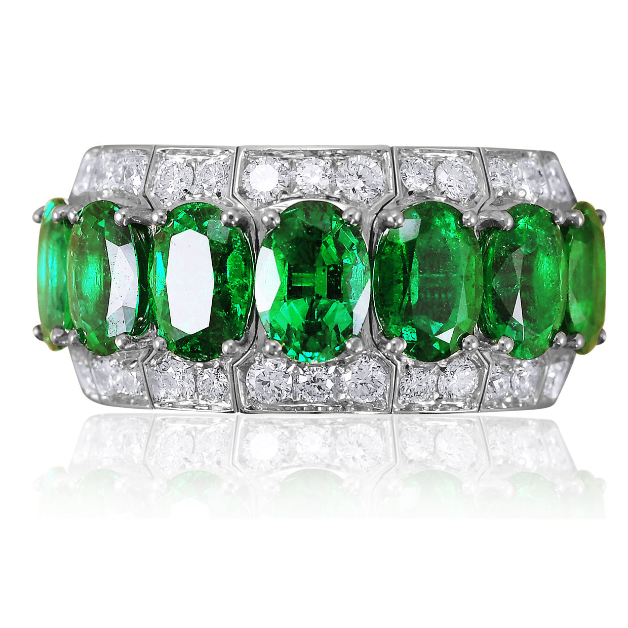 Picchiotti - Xpandable™ Oval-Cut Emerald Ring with White Diamonds in 18K White Gold - Jackson Hole Jewelry Company