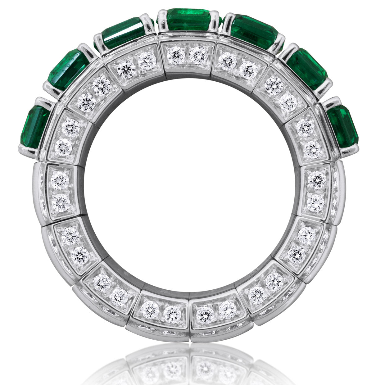 Picchiotti - Xpandable™ Baguette-Cut Emerald Ring with White Diamonds in 18K White Gold - Jackson Hole Jewelry Company