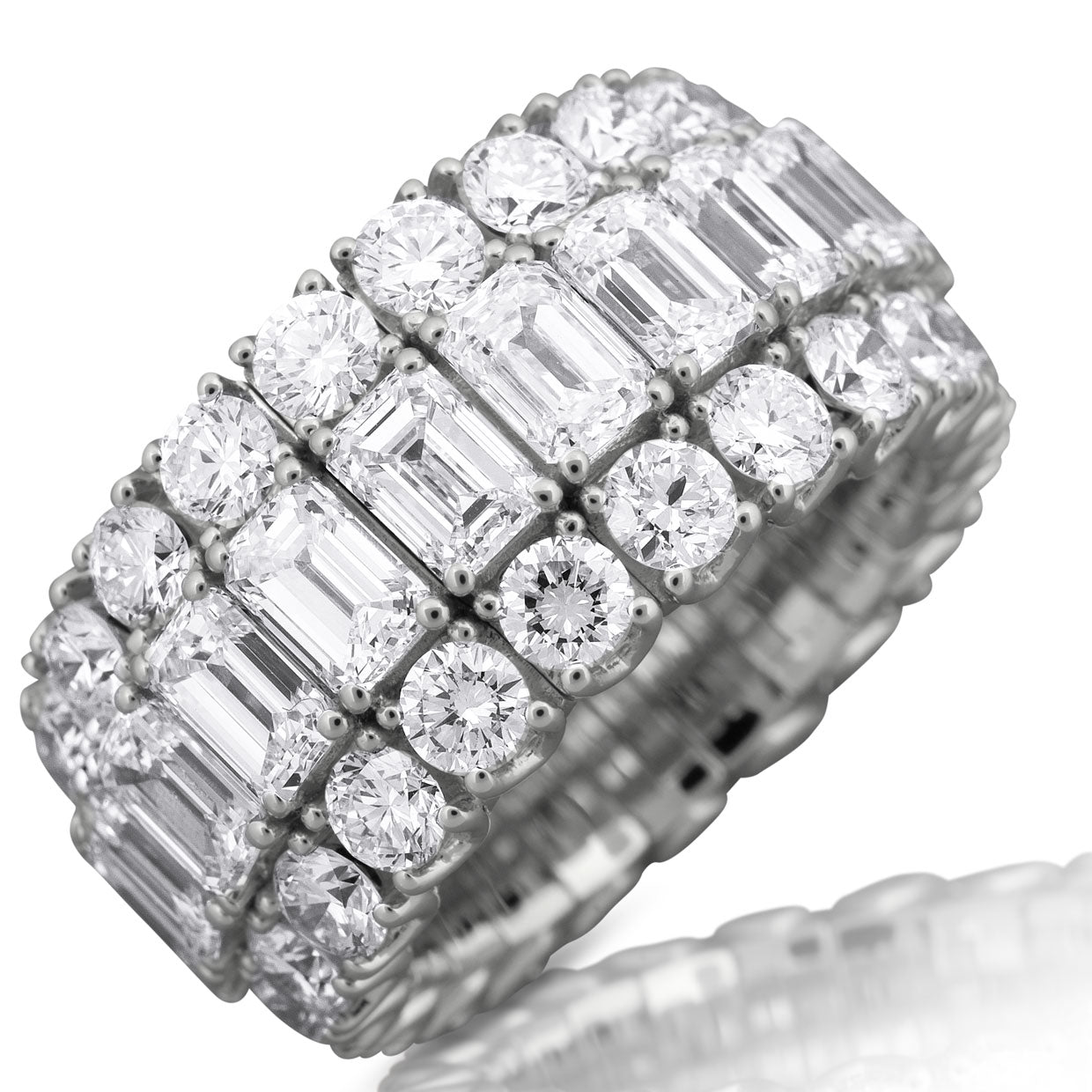 Picchiotti Xpandable™ Emerald Cut and Round Diamond Eternity Ring in 18K White Gold 14.04 cttw - Jackson Hole Jewelry Company