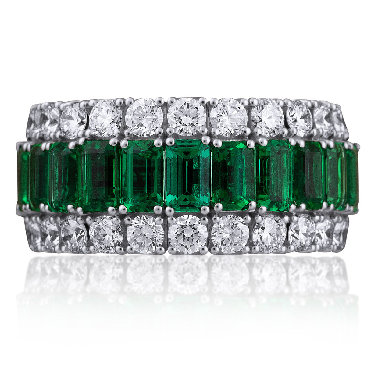 Picchiotti - Xpandable™ Emerald and Round Diamond Ring in 18K White Gold - Jackson Hole Jewelry Company