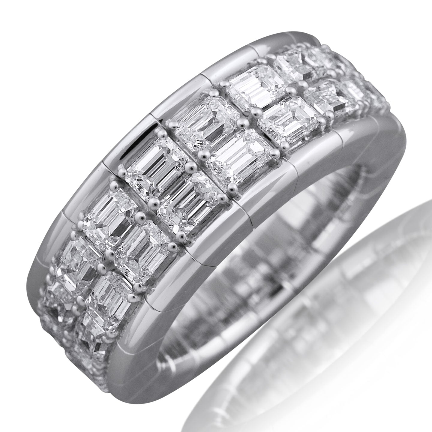 Picchiotti - Xpandable™ 2-Row Emerald-Cut Diamond Ring in 18K White Gold - Jackson Hole Jewelry Company