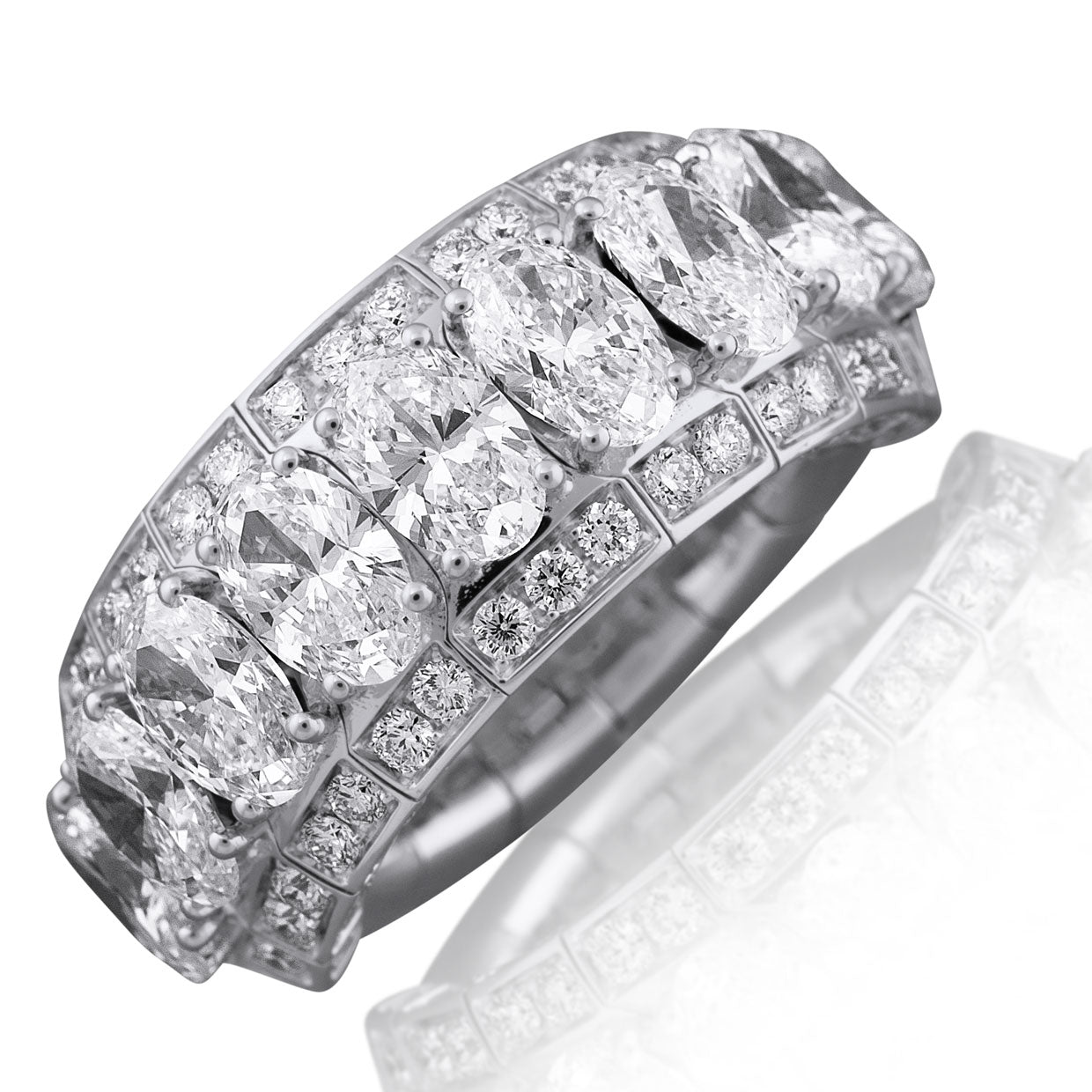 Picchiotti - Xpandable™ Oval and Round Diamond Half Way Eternity Ring in 18K White Gold - Jackson Hole Jewelry Company