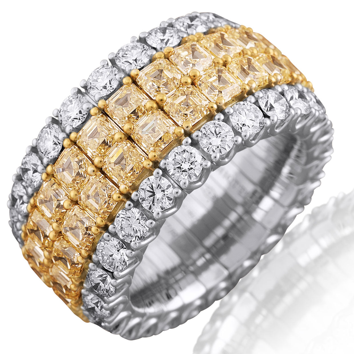 Picchiotti - Xpandable™ 4-Row Fancy Yellow & White Diamond Eternity Ring in 18K White Gold - Jackson Hole Jewelry Company