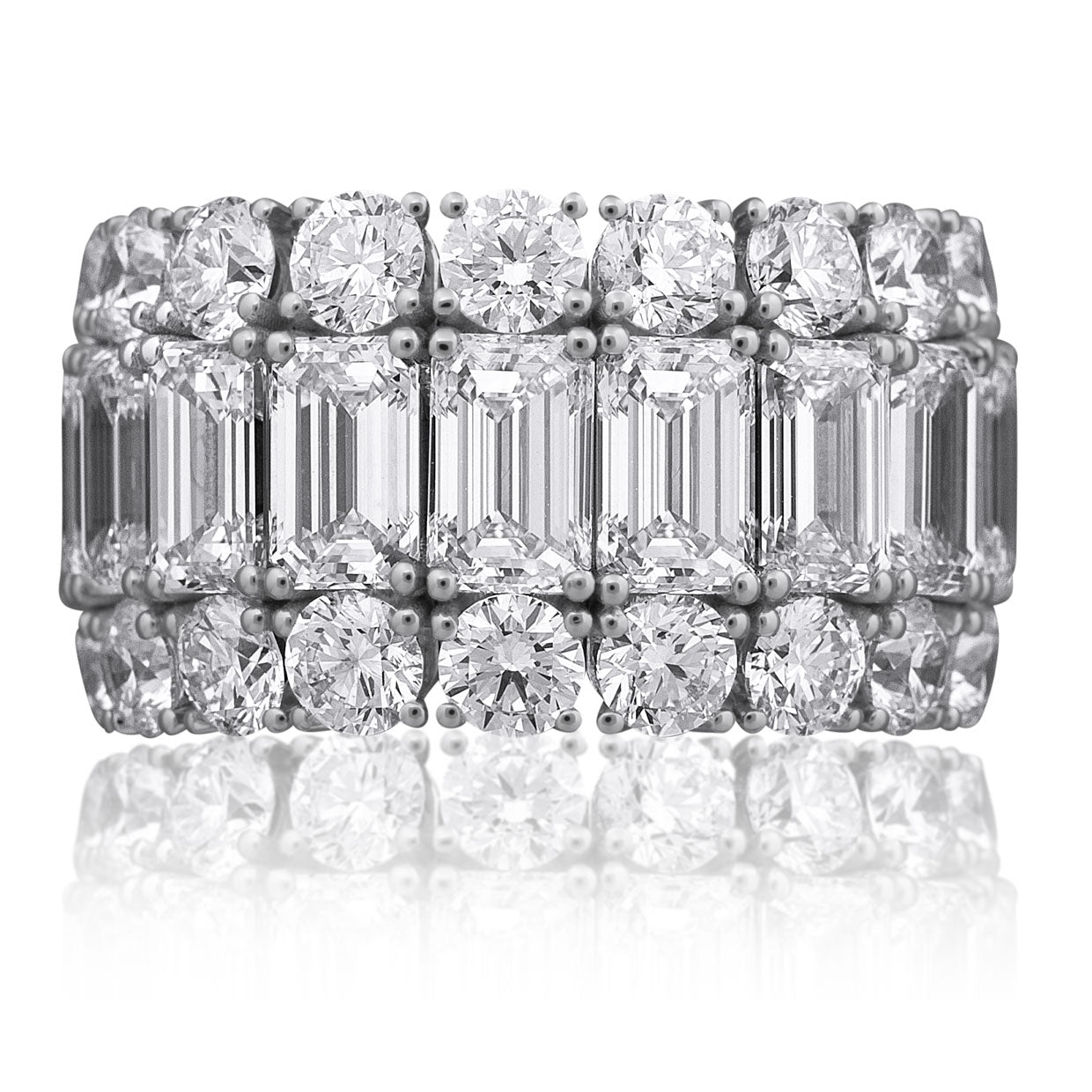 Picchiotti Xpandable™ Emerald Cut and Round Diamond Ring in 18K White Gold 17.68 cttw - Jackson Hole Jewelry Company