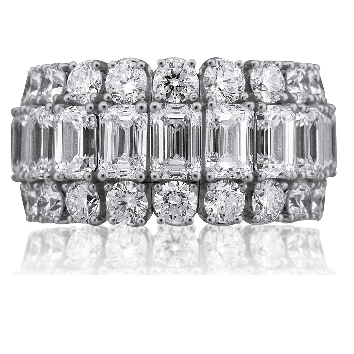 Picchiotti - Xpandable™ Emerald-Cut and Round Diamond Eternity Ring in 18K White Gold - Jackson Hole Jewelry Company