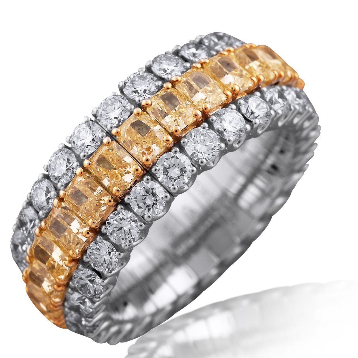 Picchiotti Xpandable™ Radiant Cut Fancy Yellow and White Diamond Eternity Ring in 18K White Gold 7.65 cttw - Jackson Hole Jewelry Company