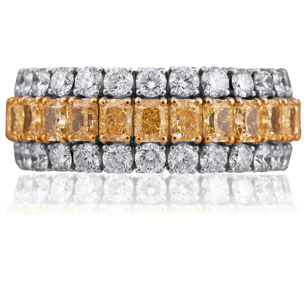 Picchiotti Xpandable™ Radiant Cut Fancy Yellow and White Diamond Eternity Ring in 18K White Gold 7.65 cttw - Jackson Hole Jewelry Company