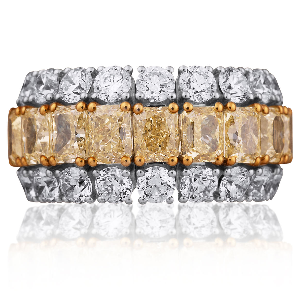 Picchiotti - Xpandable™ Radiant-Cut Fancy Yellow & White Diamond Half Way Ring in 18K White Gold - Jackson Hole Jewelry Company