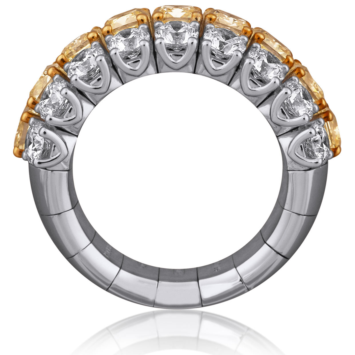 Picchiotti - Xpandable™ Radiant-Cut Fancy Yellow & White Diamond Half Way Ring in 18K White Gold - Jackson Hole Jewelry Company