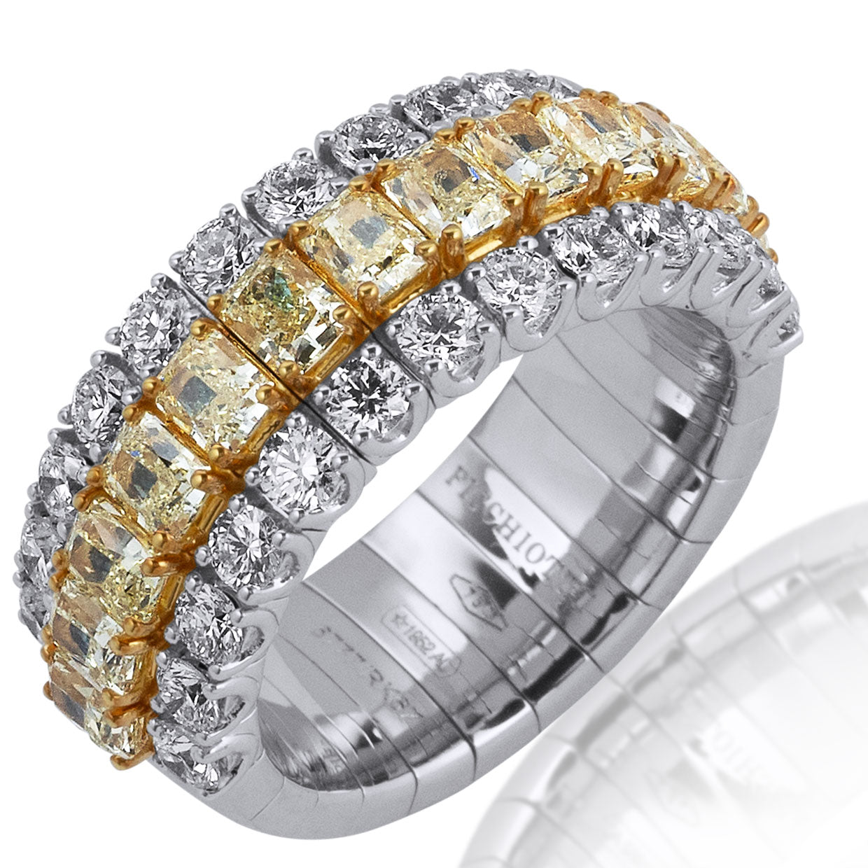 Picchiotti - Xpandable™ Fancy Yellow & White Diamond Half Way Ring in 18K White Gold - Jackson Hole Jewelry Company