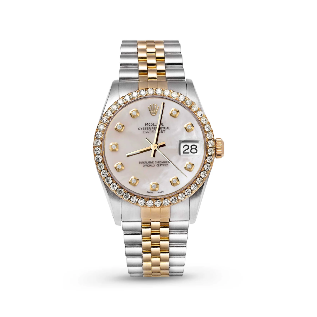 Rolex Datejust Lady 28mm Mother of Pearl Diamond Dial with Diamond Bezel in Steel and Yellow Gold on Jubilee - Jackson Hole Jewelry Company
