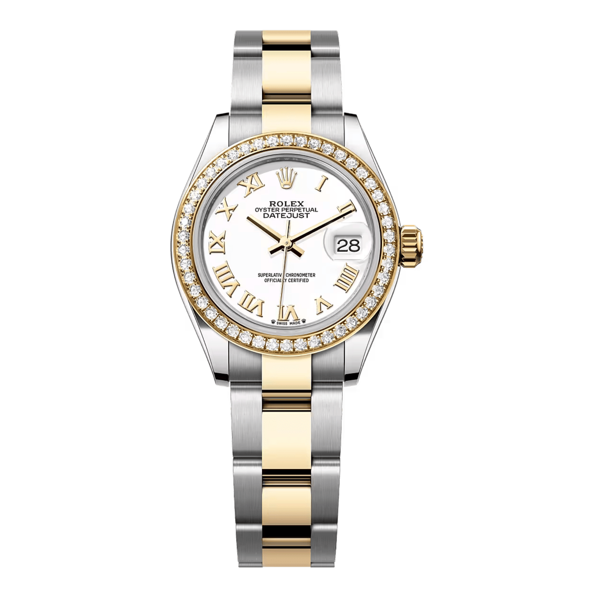Rolex Datejust Lady 28mm White Roman Dial with Diamond Bezel on Oyster Bracelet - Jackson Hole Jewelry Company