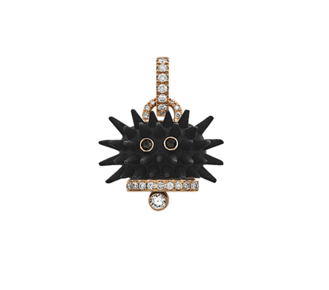 Medium Campanella Urchin Charm in 18K Yellow Gold, Diamonds, Black Diamonds and Black Titanium - Jackson Hole Jewelry Company
