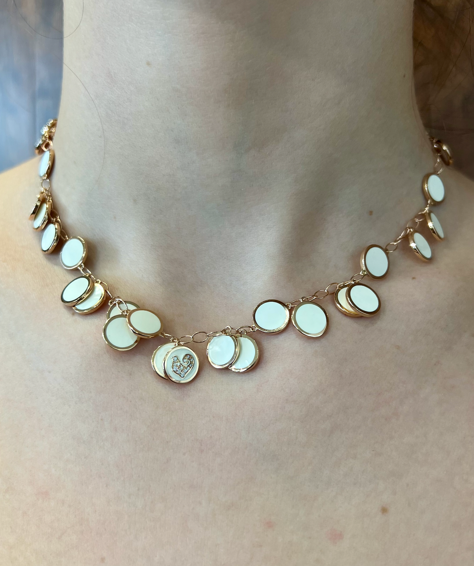 Paillettes 38-42cm Choker Necklace in 18K Rose Gold, Diamonds and White Enamel - Jackson Hole Jewelry Company