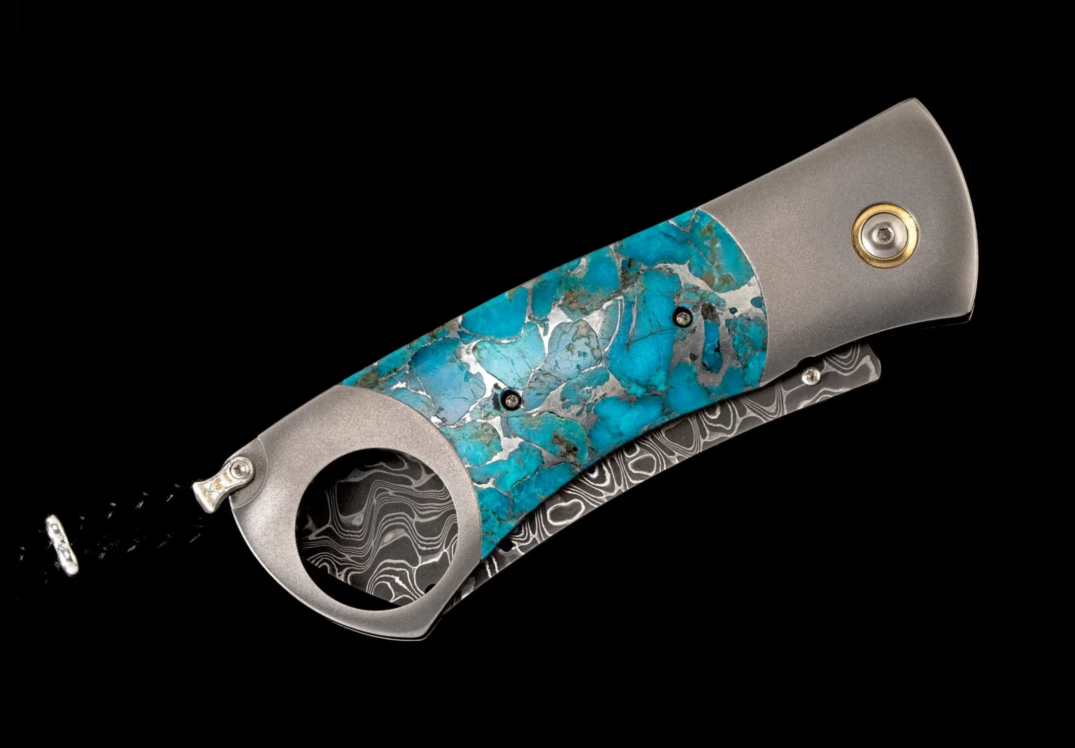 William Henry – “Kingman” Titanium Cigar Cutter with Turquoise & Damascus Blade - Jackson Hole Jewelry Company
