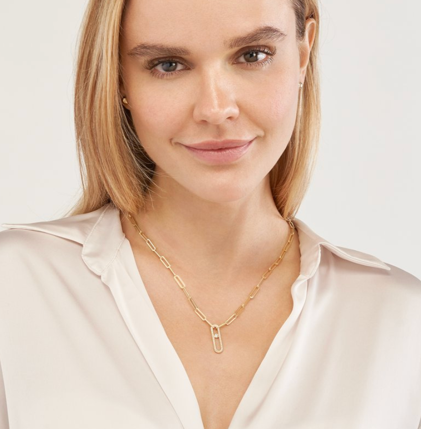 14K YELLOW GOLD PAPER CLIP CHAIN WITH .25CTTW DIAMONDS - Jackson Hole Jewelry Company