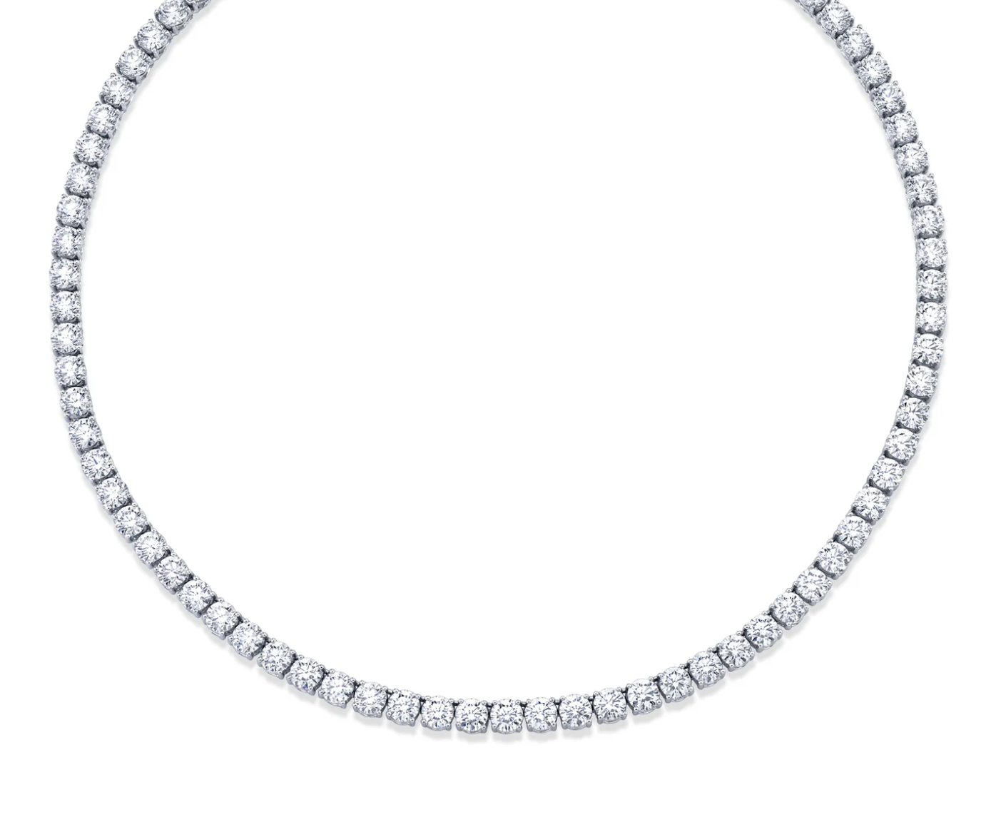 Round Brilliant Diamond Tennis Necklace 19 carats in 14K White Gold - Jackson Hole Jewelry Company