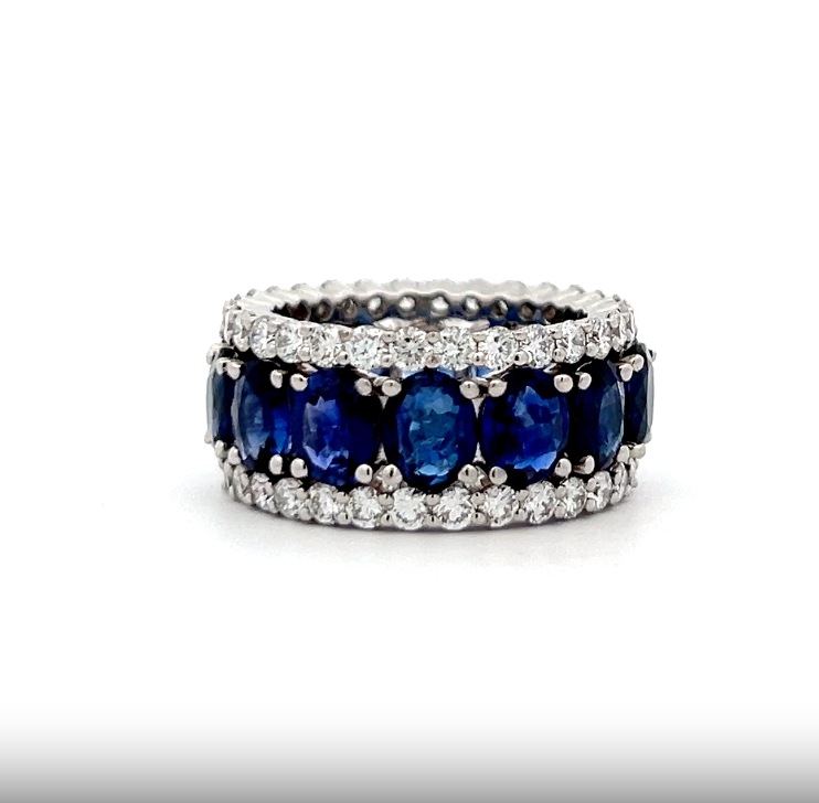 PLATINUM ETERNITY OVAL PRECIOUS STONE BAND WITH DIAMONDS - Jackson Hole Jewelry Company