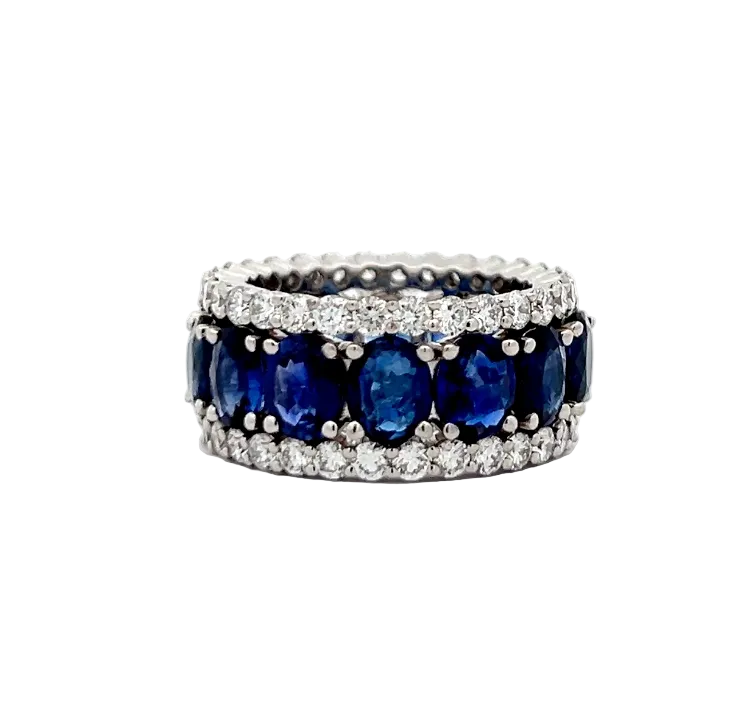 PLATINUM ETERNITY OVAL PRECIOUS STONE BAND WITH DIAMONDS - Jackson Hole Jewelry Company
