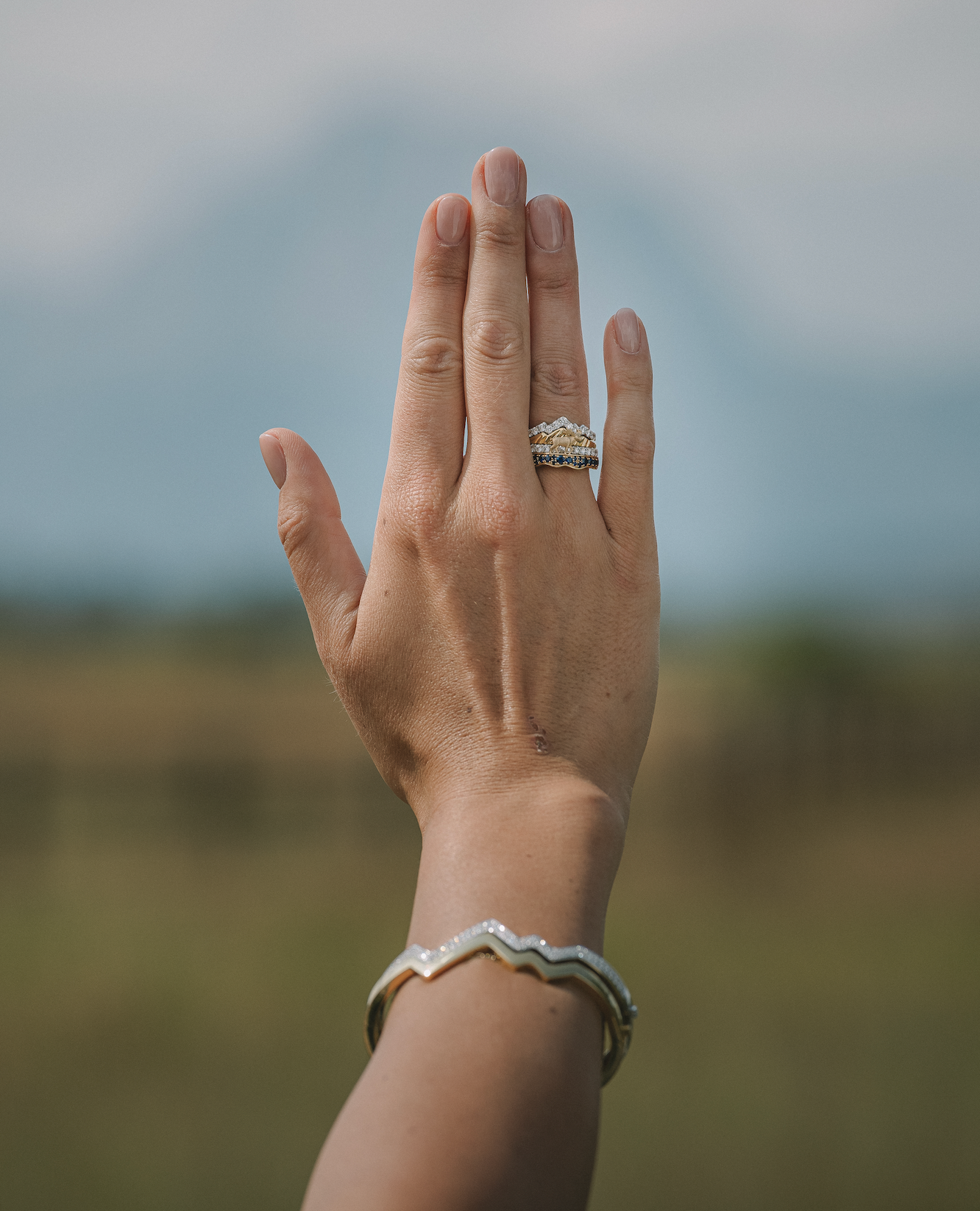 LUXE Edition: Teton Moose in the Snake River Ring in 18K Gold with Blue Sapphire - Jackson Hole Jewelry Company