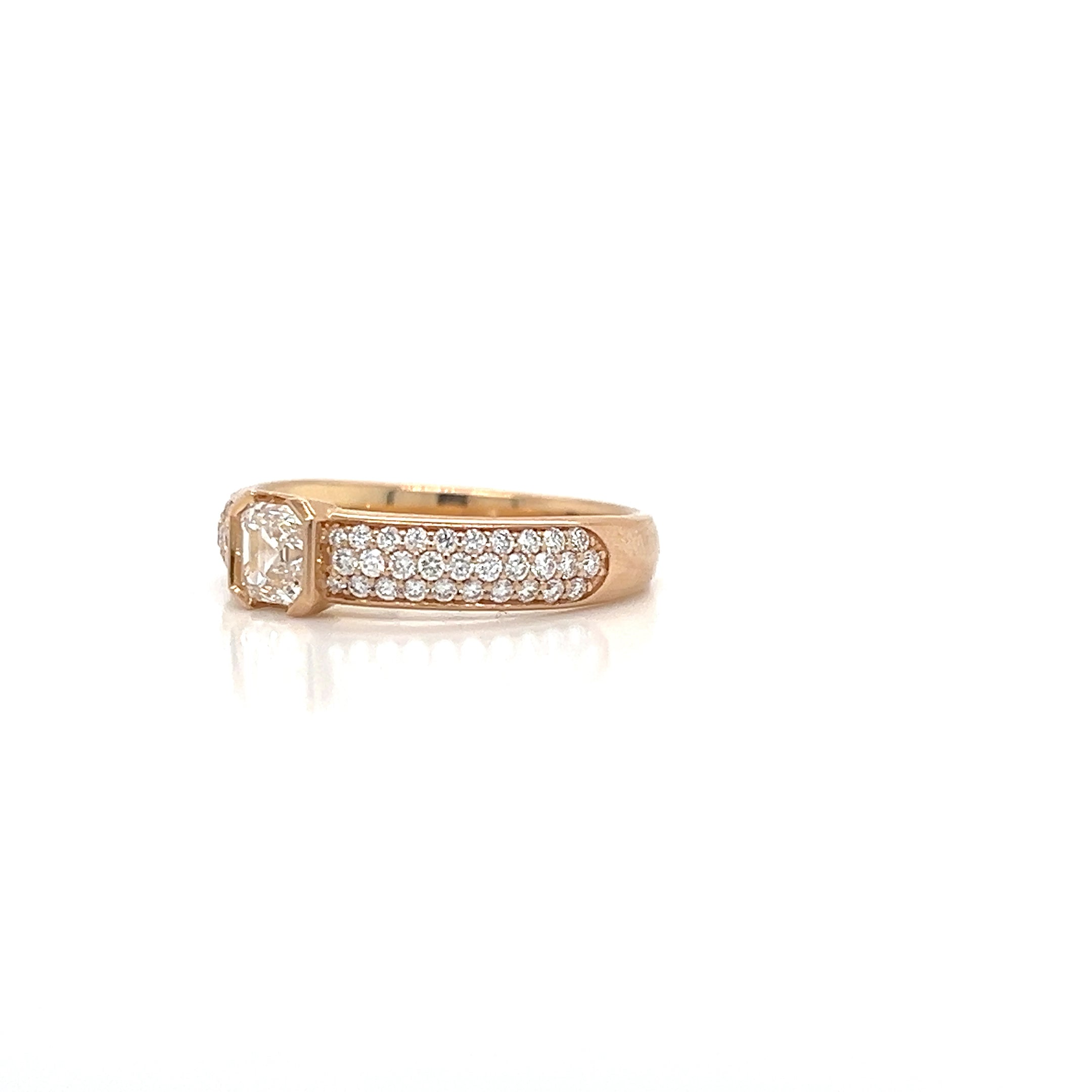 18K Rose Gold Asscher Cut Diamond Ring with Pavé Half-Way Shank - Jackson Hole Jewelry Company