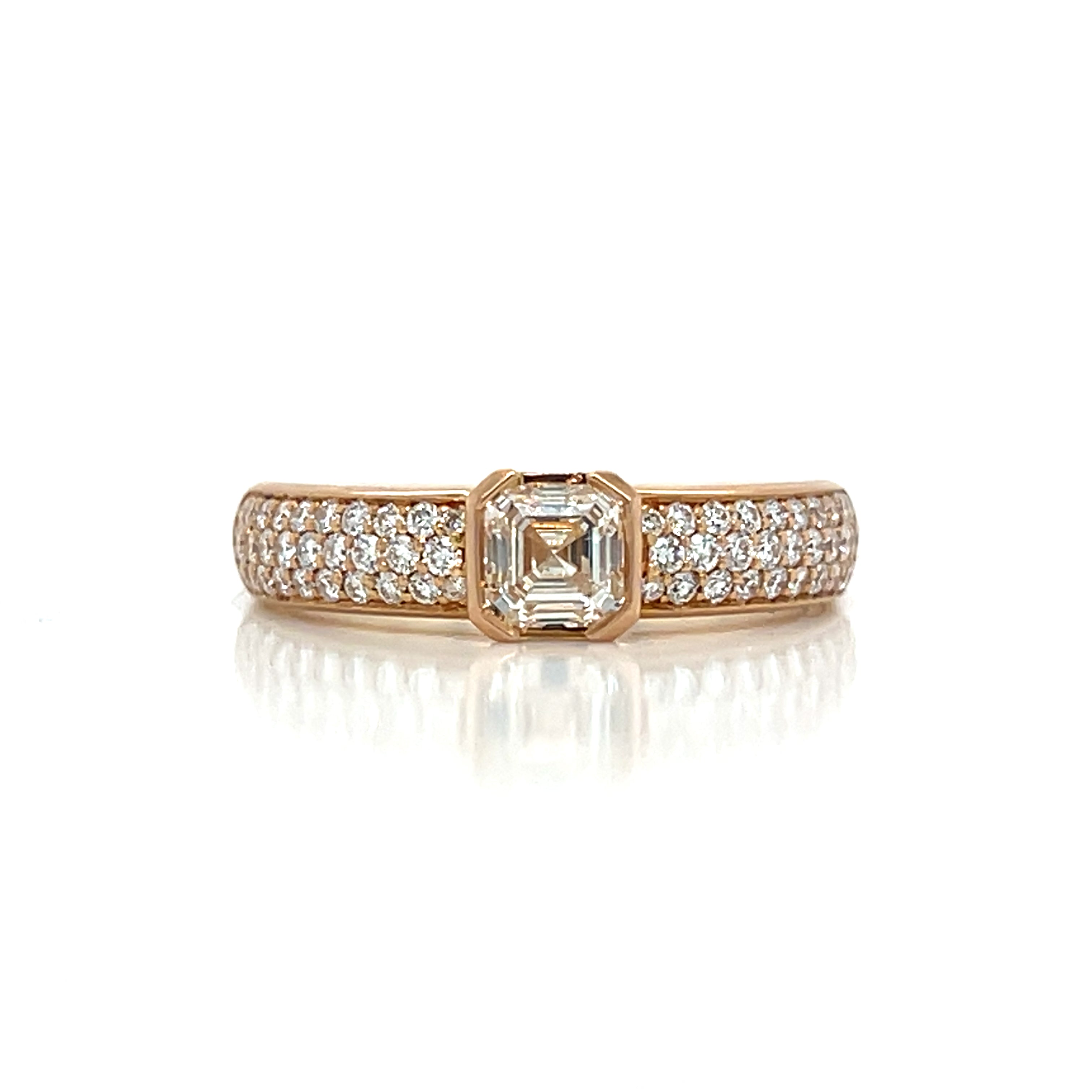 18K Rose Gold Asscher Cut Diamond Ring with Pavé Half-Way Shank - Jackson Hole Jewelry Company