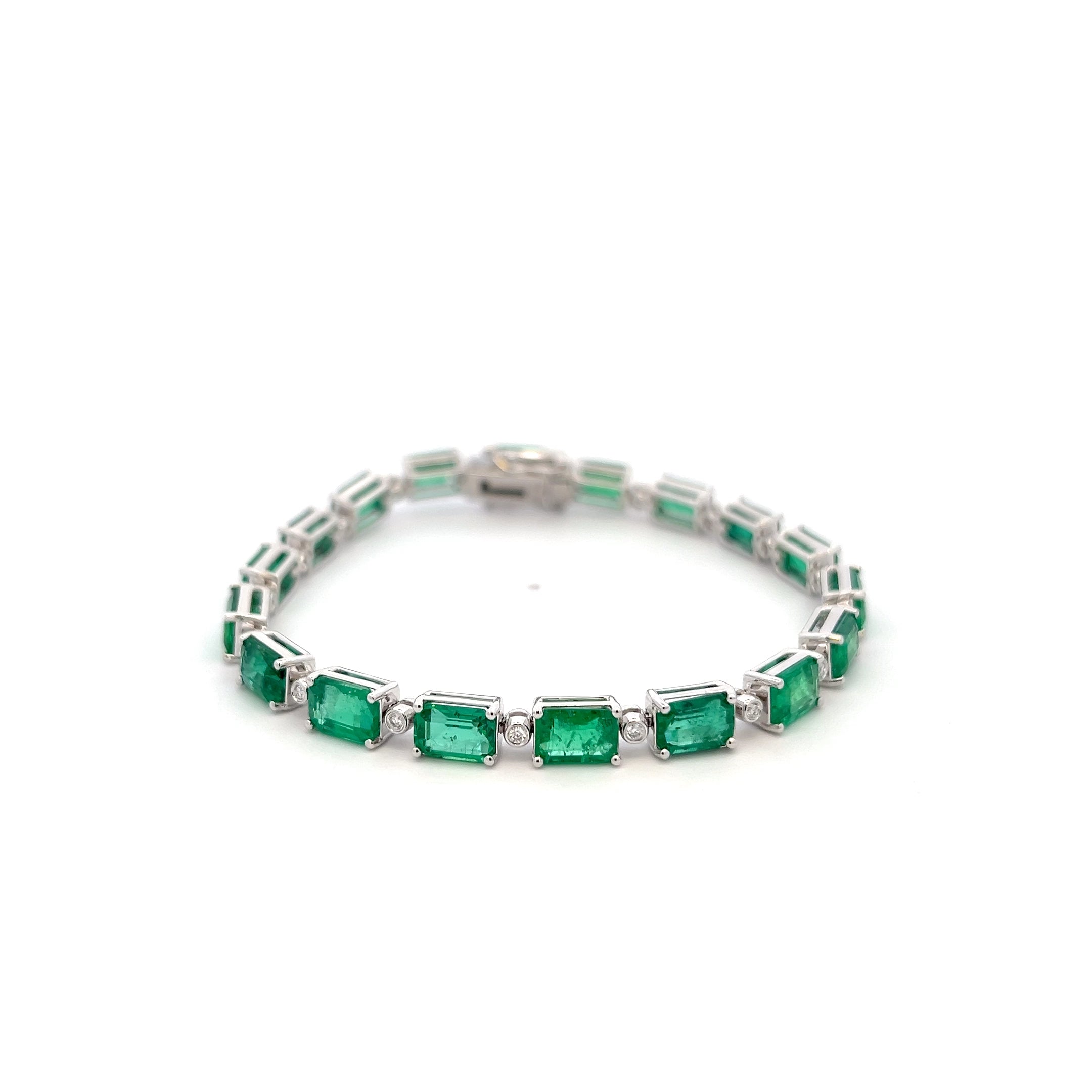 Emerald and Round Diamond Bracelet set in 18K White gold - Jackson Hole Jewelry Company