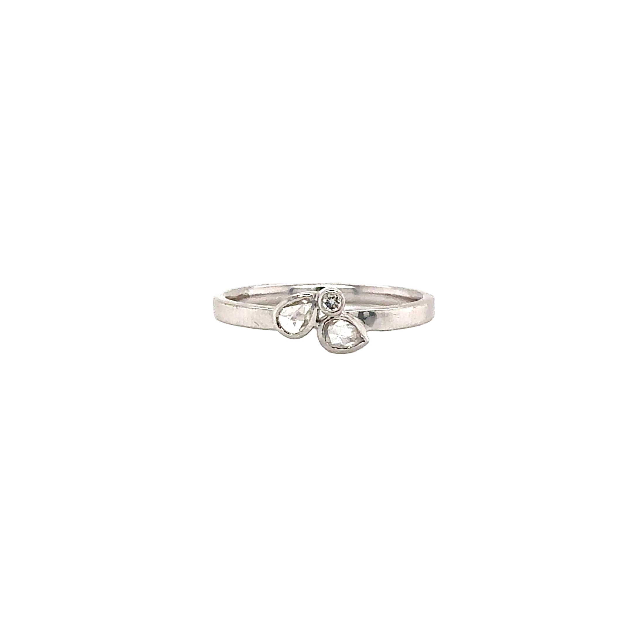 Rose Cut Pear & Round shape Diamond Ring in 18K White Gold - Jackson Hole Jewelry Company