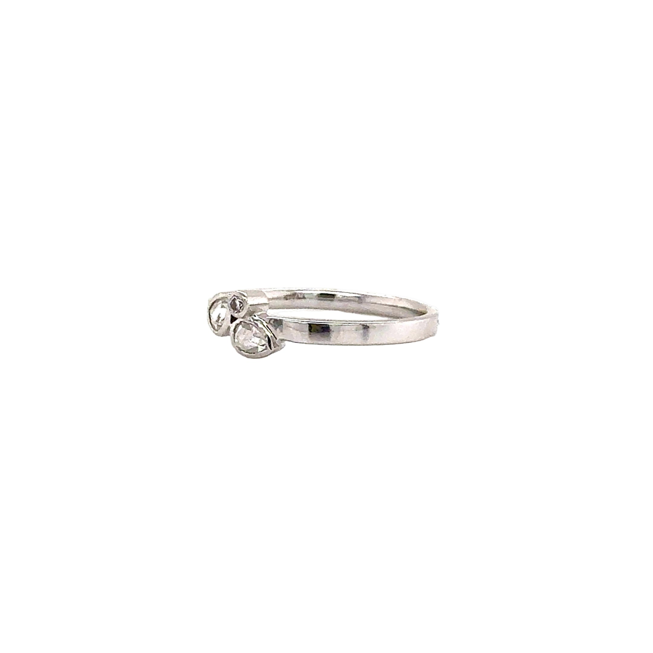 Rose Cut Pear & Round shape Diamond Ring in 18K White Gold - Jackson Hole Jewelry Company