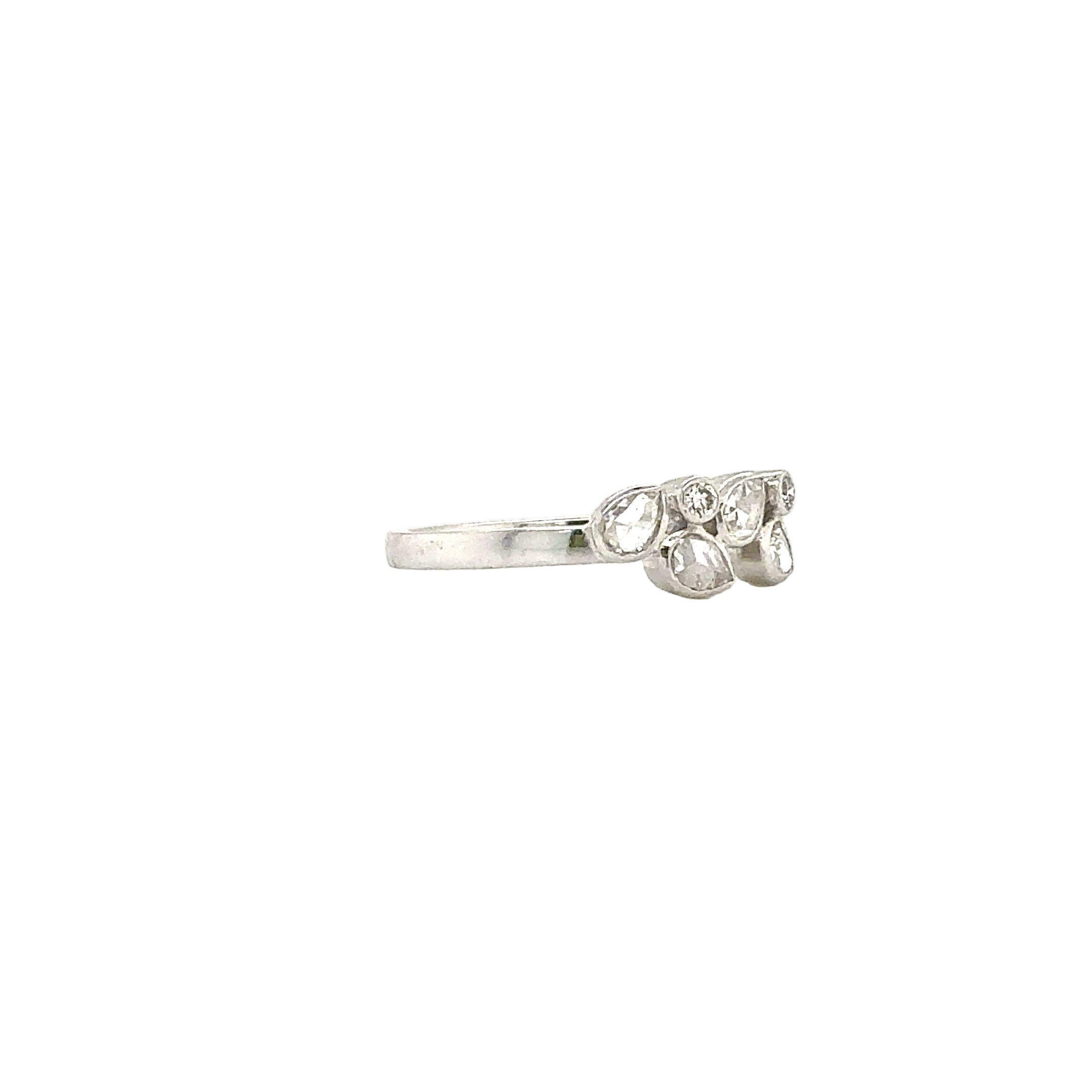Rose Cut Pear & Round shape Diamond Ring in 18K White Gold - Jackson Hole Jewelry Company